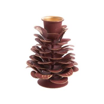 Visuel 1 du produit Bougeoir pomme de pin en métal bordeaux - Ø 7 x H 8,5 cm