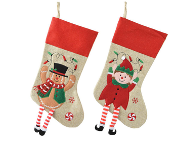 Visuel 1 du produit Chaussette à suspendre beige et rouge en polyester avec personnage - 40 x 25 cm