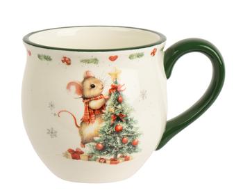 Visuel 1 du produit Mug blanc à anse verte avec motif souris de Noël - 13,5 x 9,5 x 9 cm