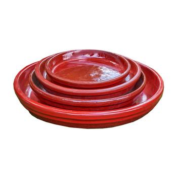 Visuel 1 du produit Soucoupe en terre cuite émaillée rouge Poterie du Bousquet Costa - Ø 47 x H 4 cm