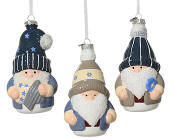 Visuel 1 du produit Gnome à bonnet à suspendre en verre bleu et blanc - 7,1 x 6,1 cm