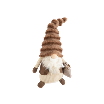 Visuel 1 du produit Gnome brun et beige assis avec bonnet fluffy grand modèle - 62 cm