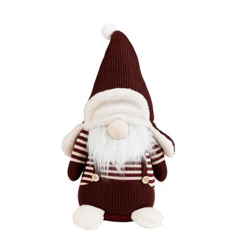Visuel 1 du produit Peluche décorative de Noël gnome assis chapka en polyester coloris rouge et blanc - H 47 cm