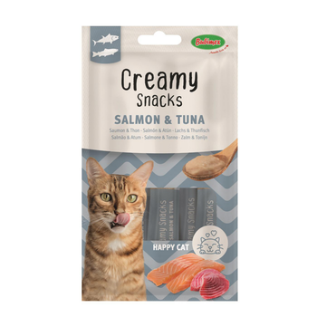 Visuel 1 du produit Friandise en crème pour chat thon et saumon Bubimex Creamy x 4 - 60 g