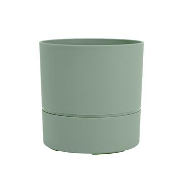 Visuel 1 du produit Pot rond en plastique à réserve d'eau coloris vert amande Poetic Aquaduo - Ø 14,3 x H 14,3 cm
