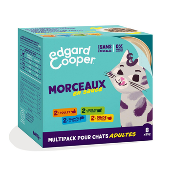 Visuel 1 du produit Pâtée pour chat adulte multipack morceaux en sauce sans céréales Edgard & Cooper - 8 x 85 g
