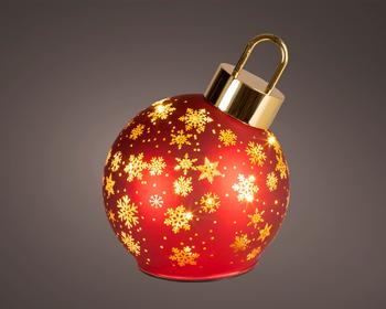Visuel 1 du produit Boule de Noël animée à poser en verre rouge à LED blanc chaud - Ø 14 cm