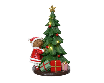 Visuel 1 du produit Sapin vert animé avec cadeaux en résine à LED blanc chaud - 17,5 x 14,5 x 27,5 cm