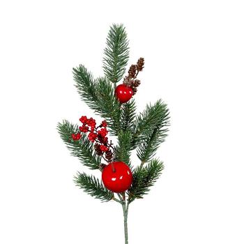 Visuel 1 du produit Pique de sapin artificiel vert avec pommes de pin, pommes et baies rouges - 51 cm