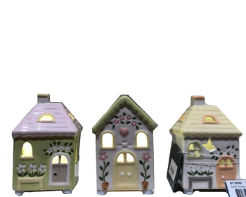 Visuel 1 du produit Maison en porcelaine multicolore avec LED - 6,7 x 6 x 9,5 cm