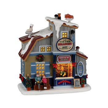 Visuel 1 du produit Bâtiment lumineux en porcelaine Caddington Village Lemax Magasin de location de patins Tis The Season – 18,6 x 11,2 x 20 cm