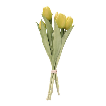 Visuel 1 du produit Bouquet de 5 tulipes jaunes en silicone Naturalys - 30 cm