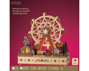Visuel 1 du produit Village animé lumineux en contreplaqué avec grande roue à 7 LED blanc chaud Dicken’s - 12 x 28 x 28 cm