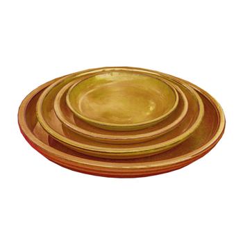 Visuel 1 du produit Soucoupe en terre cuite émaillée jaune miel Poterie du Bousquet Costa - Ø 32 x H 3,5 cm