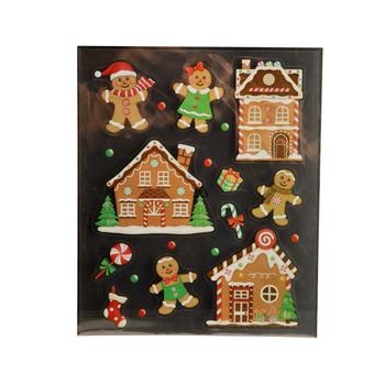 Visuel 1 du produit Décoration de Noël stickers scintillants maisons pain d’épices en PVC coloris multicolore - 28,5 x 34,5 cm