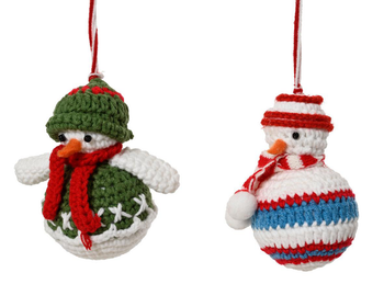 Visuel 1 du produit Bonhomme de neige tricoté blanc et rouge à suspendre - 7 x 12 x 12 cm