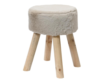 Visuel 1 du produit Tabouret fausse fourrure coloris beige en polyester - Ø 30 cm