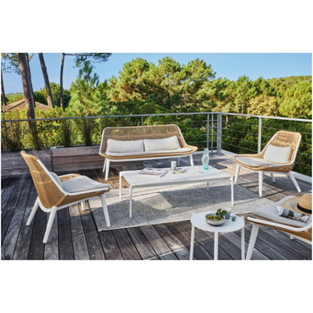Visuel 1 du produit Salon de jardin en résine coloris blanc et beige Como - 3 éléments (canapé et deux fauteuils)