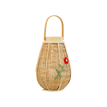 Visuel 1 du produit Lanterne en toile de jute marron avec motif fleur rouge - Ø 24 x H 35 cm