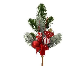 Visuel 1 du produit Composition branche de sapin artificiel vert avec sucre d’orge rouge à piquer - 6 x 10 x 26 cm