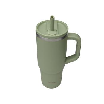 Visuel 1 du produit Travel cup isotherme en inox avec bouchon étanche Qwetch Matt vert tilleul - 900 ml