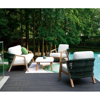 Visuel 1 du produit Salon de jardin en aluminium et corde coloris vert Batz - 4 éléments (canapé, table basse et deux fauteuils)