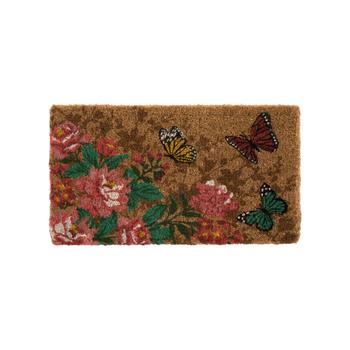 Visuel 1 du produit Paillasson en fibre de coco motif fleurs et papillons multicolores - 72 x 40 cm