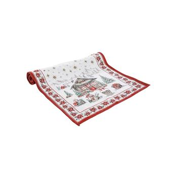 Visuel 1 du produit Chemin de table en coton et polyéthylène blanc bordé rouge Chorale - 150 x 50 cm