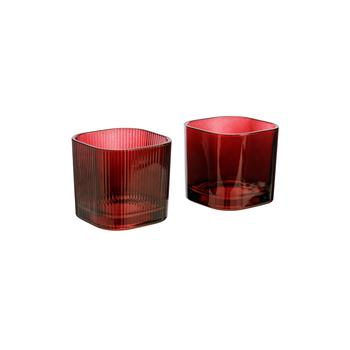 Visuel 1 du produit Photophore carré en verre laqué bordeaux Konos - 7 x 7 x 6,5 cm