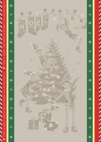 Visuel 1 du produit Torchon coloris lin en coton à bordures rouges et vertes Jacquard Plaisantin - 50 x 70 cm