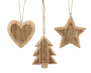 Visuel 1 du produit Figurine de Noël à suspendre en bois de pin naturel - 8 x 8 cm