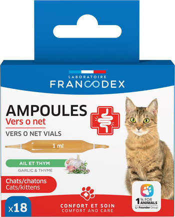 Visuel 1 du produit Ampoules confort intestinal pour chat et chaton ail et thym Francodex Vers O Net - x 18 de 1 ml