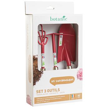 Visuel 1 du produit Lot d'outils à main pour le jardin coloris clafoutis (transplantoir, serfouette, griffe) botanic® - 3 outils