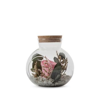 Visuel 1 du produit Verrine de végétaux stabilisés rose pastel et eucalyptus avec bouchon en liège Naturalys Lucca L - Ø 14 x H 15 cm