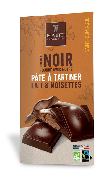 Visuel 1 du produit Chocolat noir pâte à tartiner chocolat au lait noisettes Bio Bovetti - 100 g