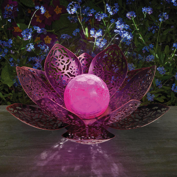 Visuel 1 du produit Lanterne solaire Lotus Damasque coloris marron effet blanc froid en métal Smartgarden - 11 x 28 x 28 cm