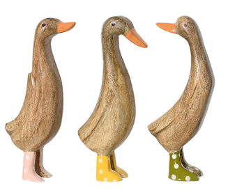 Visuel 1 du produit Canard décoratif en bois de manguier naturel et bottes colorées - 4 x 8 x 21 cm