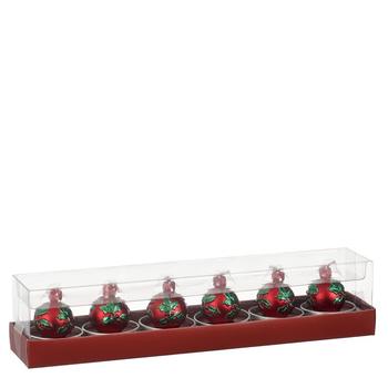 Visuel 1 du produit Lot de 6 bougies forme boule de Noël avec houx rouge - Ø 3 x H 5 cm