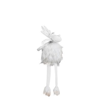 Visuel 1 du produit Peluche décorative de Noël renne assis fourrure pattes flexibles en polyester coloris blanc - H 60 cm