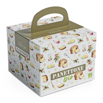 Visuel 1 du produit Panettone aux pépites de chocolat bio Artigiani d'Italia - 500 g dans une boîte en carton