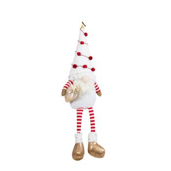 Visuel 1 du produit Peluche décorative de Noël gnome assis bonnet pompons jambes flexibles en polyester coloris multicolore - H 70 cm