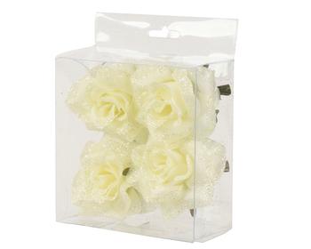 Visuel 1 du produit Ensemble de 4 roses brillantes sur clip en polyester crème - Ø 8 x H 4,5 cm