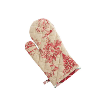 Visuel 1 du produit Gant en coton beige décor hiver bordeaux - 17 x 33 cm