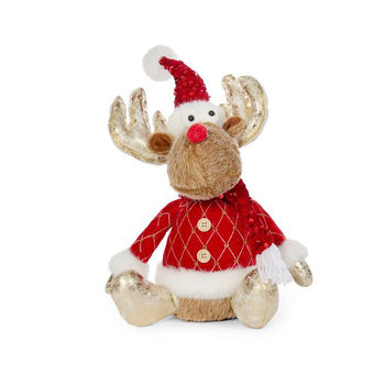 Visuel 1 du produit Cerf doré en habit de Père Noël beige et rouge Prancer - 40 cm