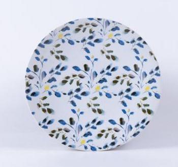Visuel 1 du produit Assiette à dessert en grès à motif végétal bleu et vert Althéa - Ø 21 cm