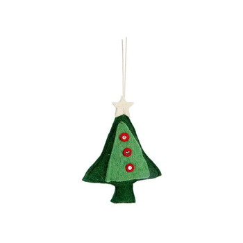 Visuel 1 du produit Décoration à suspendre sapin en feutrine rouge, blanc et vert - 4 x 6 cm