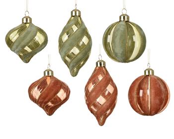 Visuel 1 du produit Boule de Noël à spirales en verre et velours - Ø 8 cm