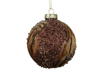 Visuel 1 du produit Coffret de 3 boules de Noël en verre brun avec plumes - Ø 8 cm