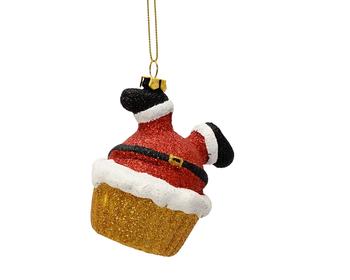 Visuel 1 du produit Père Noël cupcake à suspendre en polystyrène rouge pailleté - 8,3 x 6,8 x 8,8 cm