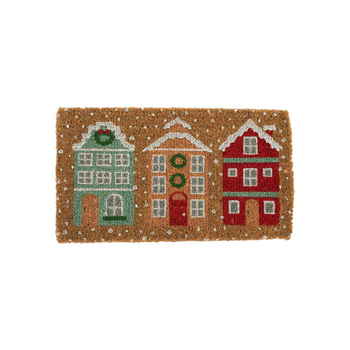 Visuel 1 du produit Paillasson en fibre de coco motif maisons sous la neige - 72 x 40 cm